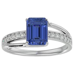 2 Carat Emerald Shape Tanzanite and Diamond Ring In 14 Karat White Gold