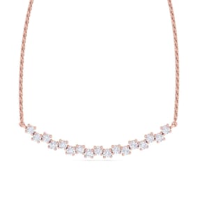 3/4 Carat Diamond Cluster Bar Necklace In 14 Karat Rose Gold, 18 Inches
