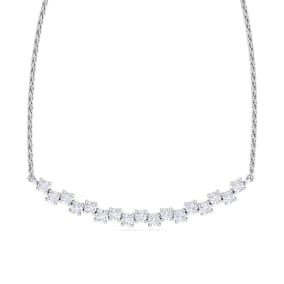 3/4 Carat Diamond Cluster Bar Necklace In 14 Karat White Gold, 18 Inches