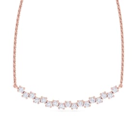 3/4 Carat Diamond Cluster Bar Necklace In 14 Karat Rose Gold, 18 Inches