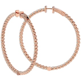 7 3/4 Carat Diamond Hoop Earrings In 14 Karat Rose Gold, 2 Inches