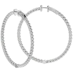 7 3/4 Carat Diamond Hoop Earrings In 14 Karat White Gold, 2 Inches