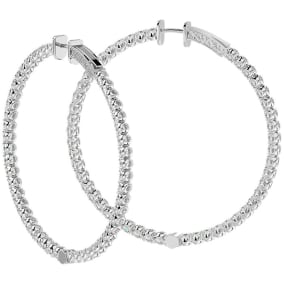 7 3/4 Carat Natural Diamond Hoop Earrings In 14 Karat White Gold, 2 Inches