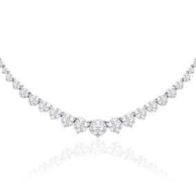Graduated 8 Carat Natural Diamond Tennis Necklace In 14 Karat White Gold, 17 Inches
