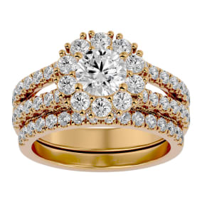 2 1/2 Carat Moissanite Bridal Set In 14 Karat Yellow Gold