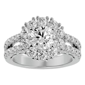 3 Carat Moissanite Halo Engagement Ring In 14 Karat White Gold