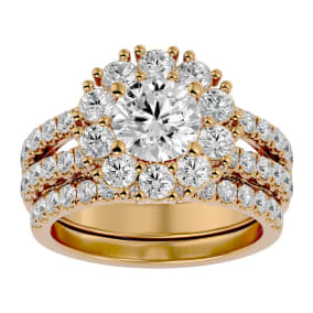 3 1/2 Carat Moissanite Bridal Set In 14 Karat Yellow Gold