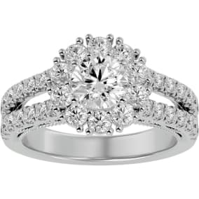 4 Carat Moissanite Halo Engagement Ring In 14 Karat White Gold