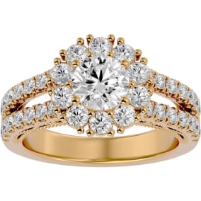 4 Carat Moissanite Halo Engagement Ring In 14 Karat Yellow Gold