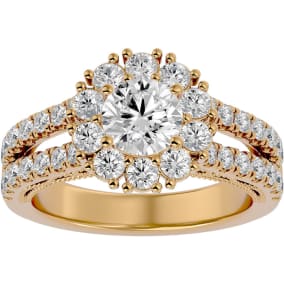 4 Carat Halo Diamond Engagement Ring In 14 Karat Yellow Gold