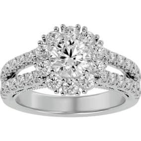 4 Carat Halo Diamond Engagement Ring In 14 Karat White Gold
