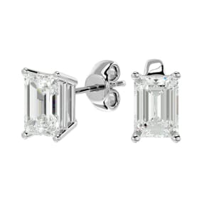 1 1/2 Carat Emerald Shape Moissanite Stud Earrings In 14 Karat White Gold