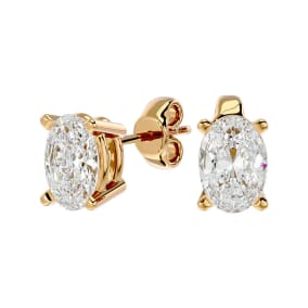 1 1/2 Carat Oval Shape Moissanite Stud Earrings In 14 Karat Yellow Gold