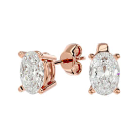 1 1/2 Carat Oval Shape Moissanite Stud Earrings In 14 Karat Rose Gold