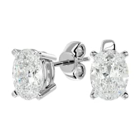 2 Carat Oval Shape Moissanite Stud Earrings In 14 Karat White Gold