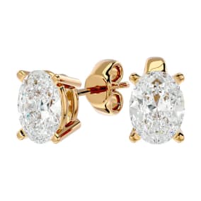 2 Carat Oval Shape Moissanite Stud Earrings In 14 Karat Yellow Gold