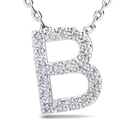 B Initial Necklace In Sterling Silver With Real Diamonds, With Free 18 Inch Chain