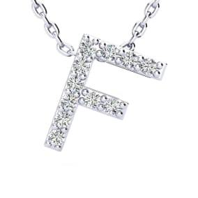 F Initial Necklace In Sterling Silver With Real Diamonds, With Free 18 Inch Chain
