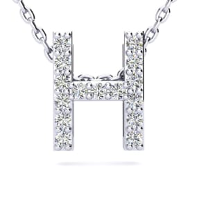 H Initial Necklace In 1.4 Karat Gold™ With 15 Diamonds, 18 Inches