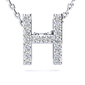 H Initial Necklace In Sterling Silver With Real Diamonds, With Free 18 Inch Chain