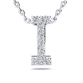 Letter I Diamond Initial Necklace In 1.4 Karat Gold™ With 9 Diamonds, 18 Inches (J-K, I2-I3)