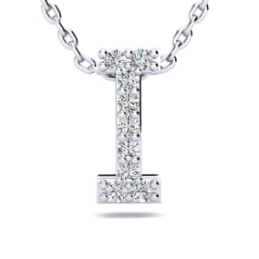 I Initial Necklace In Sterling Silver With Real Diamonds, With Free 18 Inch Chain
