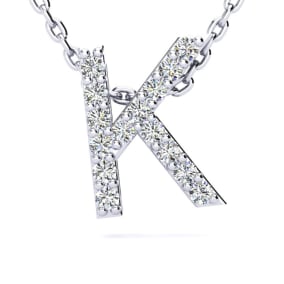 K Initial Necklace In Sterling Silver With Real Diamonds, With Free 18 Inch Chain