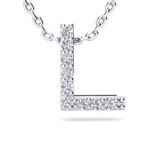 L Initial Necklace In Sterling Silver With Real Diamonds, With Free 18 Inch Chain