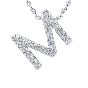 M Initial Necklace In Sterling Silver With Real Diamonds, With Free 18 Inch Chain