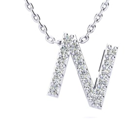 N Initial Necklace In Sterling Silver With Real Diamonds, With Free 18 Inch Chain