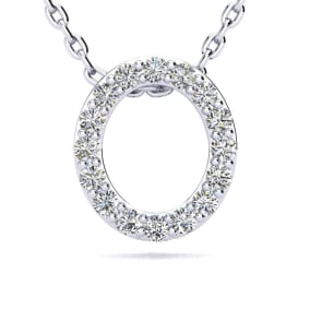 Letter O Diamond Initial Necklace In 1.4 Karat Gold™ With 16 Diamonds, 18 Inches (J-K, I2-I3)