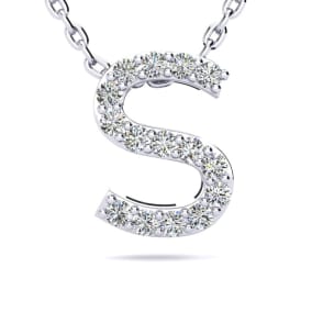 S Initial Necklace In Sterling Silver With Real Diamonds, With Free 18 Inch Chain