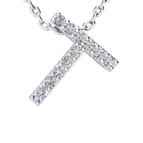 Letter T Diamond Initial Necklace In 1.4 Karat Gold™ With 11 Diamonds, 18 Inches (J-K, I2-I3)