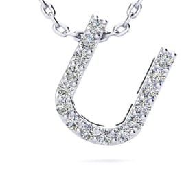 U Initial Necklace In Sterling Silver With Real Diamonds, With Free 18 Inch Chain