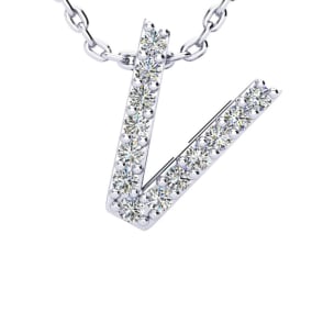 Letter V Diamond Initial Necklace In 1.4 Karat Gold™ With 13 Diamonds, 18 Inches (J-K, I2-I3)