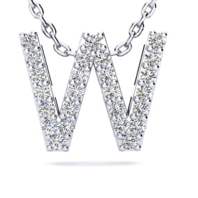 W Initial Necklace In Sterling Silver With Real Diamonds, With Free 18 Inch Chain
