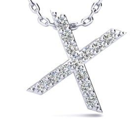 X Initial Necklace In Sterling Silver With Real Diamonds, With Free 18 Inch Chain