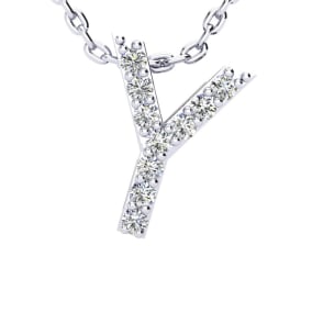 Y Initial Necklace In Sterling Silver With Real Diamonds, With Free 18 Inch Chain