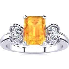 1 Carat Citrine and Two Diamond Heart Ring In 1.4 Karat White Gold™