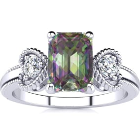 1 Carat Mystic Topaz and Two Diamond Heart Ring In 1.4 Karat White Gold™