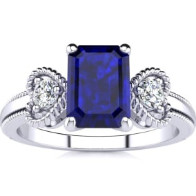 1 1/4 Carat Sapphire and Two Diamond Heart Ring In 1.4 Karat White Gold™