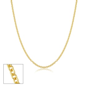 2.1mm Round Cable Link Chain Necklace, 16 Inches, Yellow Gold