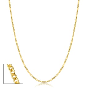 2.1mm Round Cable Link Chain Necklace, 30 Inches, Yellow Gold