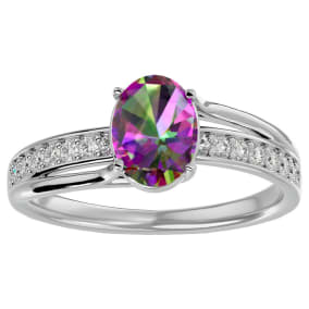 1-1/4 Carat Oval Shape Mystic Topaz Ring With Diamonds In 14 Karat White Gold