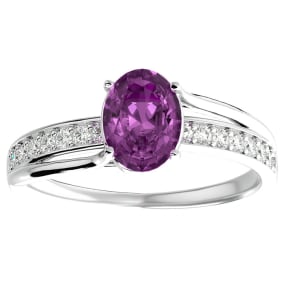 1 3/4 Carat Oval Shape Pink Topaz and Diamond Ring In 14 Karat White Gold