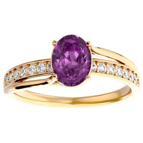 1 3/4 Carat Oval Shape Pink Topaz and Diamond Ring In 14 Karat Yellow Gold