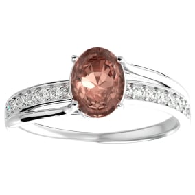 1-1/3 Carat Oval Shape Morganite and Diamond Ring In 14 Karat White Gold