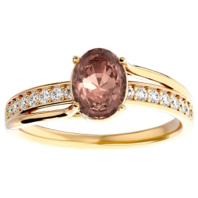 1-1/3 Carat Oval Shape Morganite and Diamond Ring In 14 Karat Yellow Gold