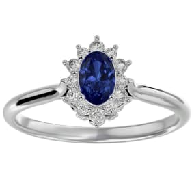 2/3 Carat Oval Shape Tanzanite and Halo Diamond Ring In 14 Karat White Gold
