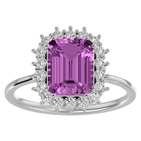 3 Carat Pink Topaz and Halo Diamond Ring In 14K White Gold